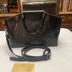NWT, Gorgeous, Black, Real Leather, Patricia Nash Brand Satchel Bag.
